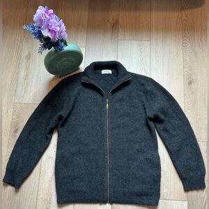 Koru New Zealand Men's Charcoal Full-Zip Knit Sweater 50% Marino Wool like New